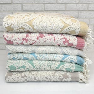 Lace Turkish Towel, Thick Fluffy Turkish Towel Set All Colors 35x70&quot;, Organic Cotton Soft Thick Beach Towel, Luxury Vintage Bathroom Towel