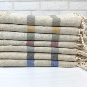 Linen Striped Bath Towels All Colors 40x70&quot;, Boho Chic Linen Throw Blanket, Double Stripe Organic Cotton Turkish Beach Towel, Body Towel Set