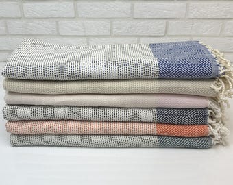 ダイヤモンドトルコビーチタオル（全色40x70インチ）、パーソナライズタオル、高級バスルームタオル、厚手オーガニックコットンタオル、ボヘミアンスローブランケット
