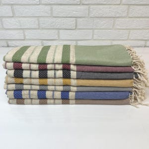 Colorful Linen Luxury Bath Towel Set, Decorative Boho Chic Linen Throw Blankets, Striped Turkish Beach Towel 40x70&quot;,Cotton Linen Body Towels