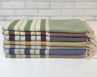 Colorful Linen Luxury Bath Towel Set, Decorative Boho Chic Linen Throw Blankets, Striped Turkish Beach Towel 40x70&quot;,Cotton Linen Body Towels