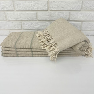 Boho Chic Throw Linen Blanket, Linen Turkish Towel Thin Sage Striped 40x70&quot;, Absorbent Linen Beach Towel, Hand Body Linen Bathroom Towel Set