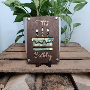 Holzkarte für Geldgeschenke Geldgeschenk Verpackung aus Holz Holzkarte für Geldscheine, Geburtstaggeschenk, Happy Birthday