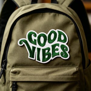 Green Good Vibes Patch, Positive Word Embroidery Iron On