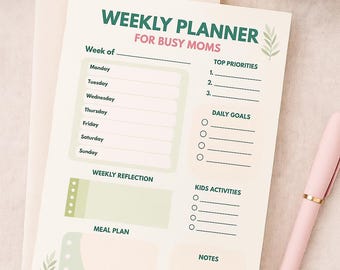 Busy Mom Weekly Planner: Daily Schedule, Meal Plan PDF (Instant Download Organizer)