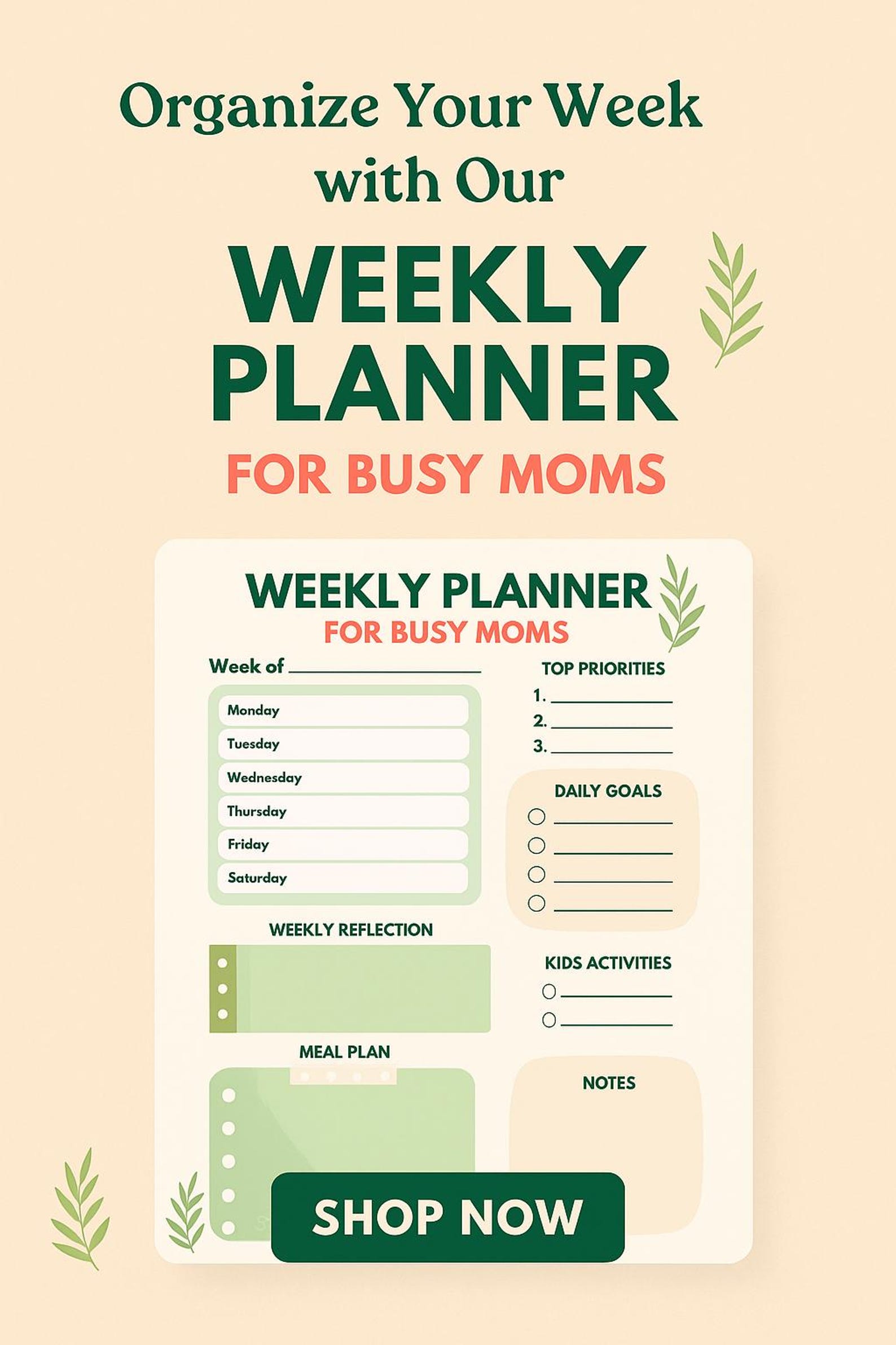 Busy Mom Weekly Planner: Daily Schedule, Meal Plan PDF (instant ...