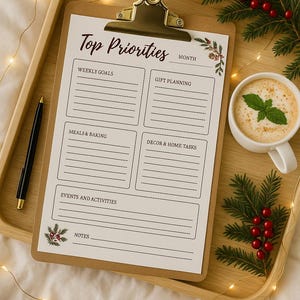 Holiday Top Priorities Planner – Printable Christmas PDF for Gift Planning, Baking & Seasonal Organization