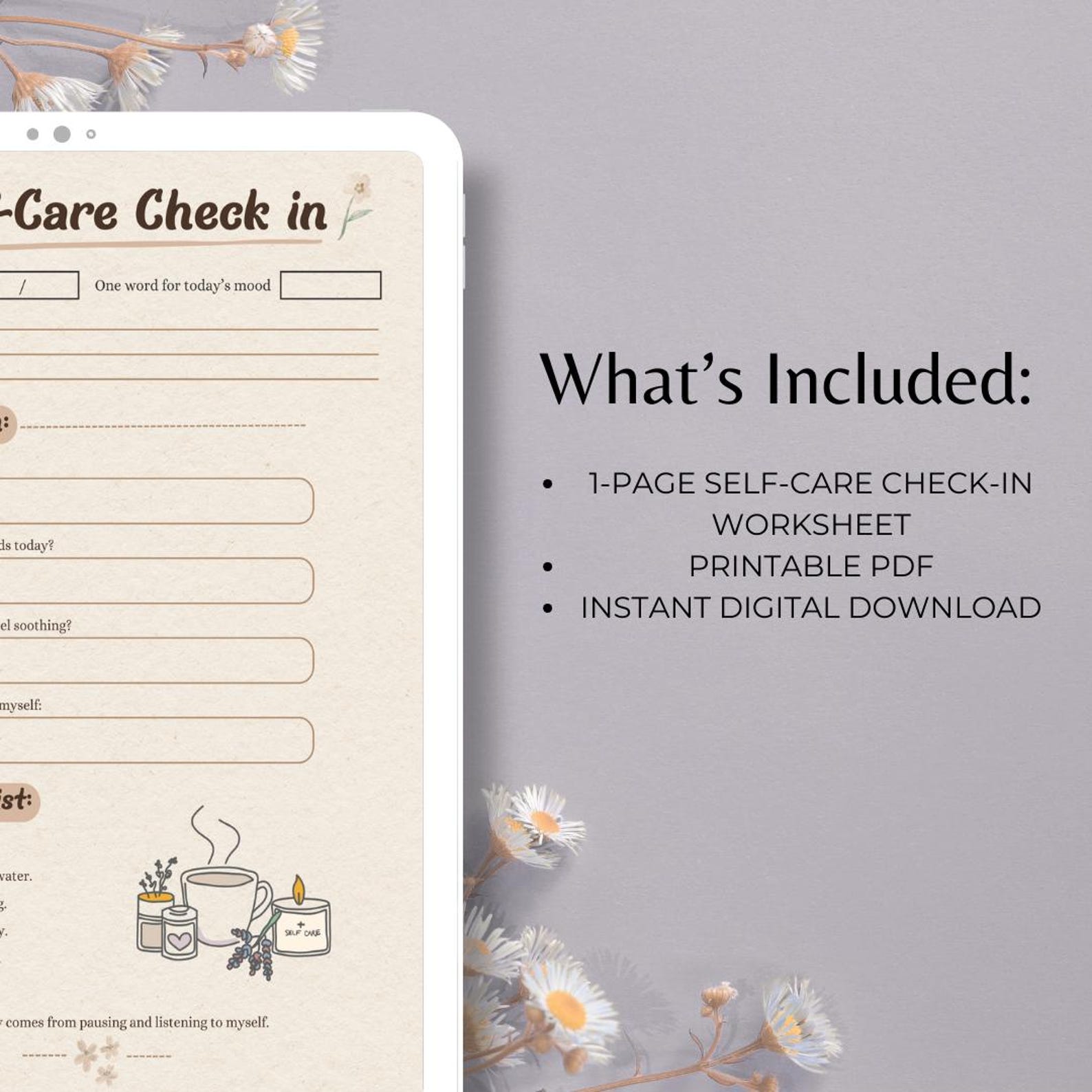 Self Care Planner Printable PDF | Daily Wellness Check in | Mental ...