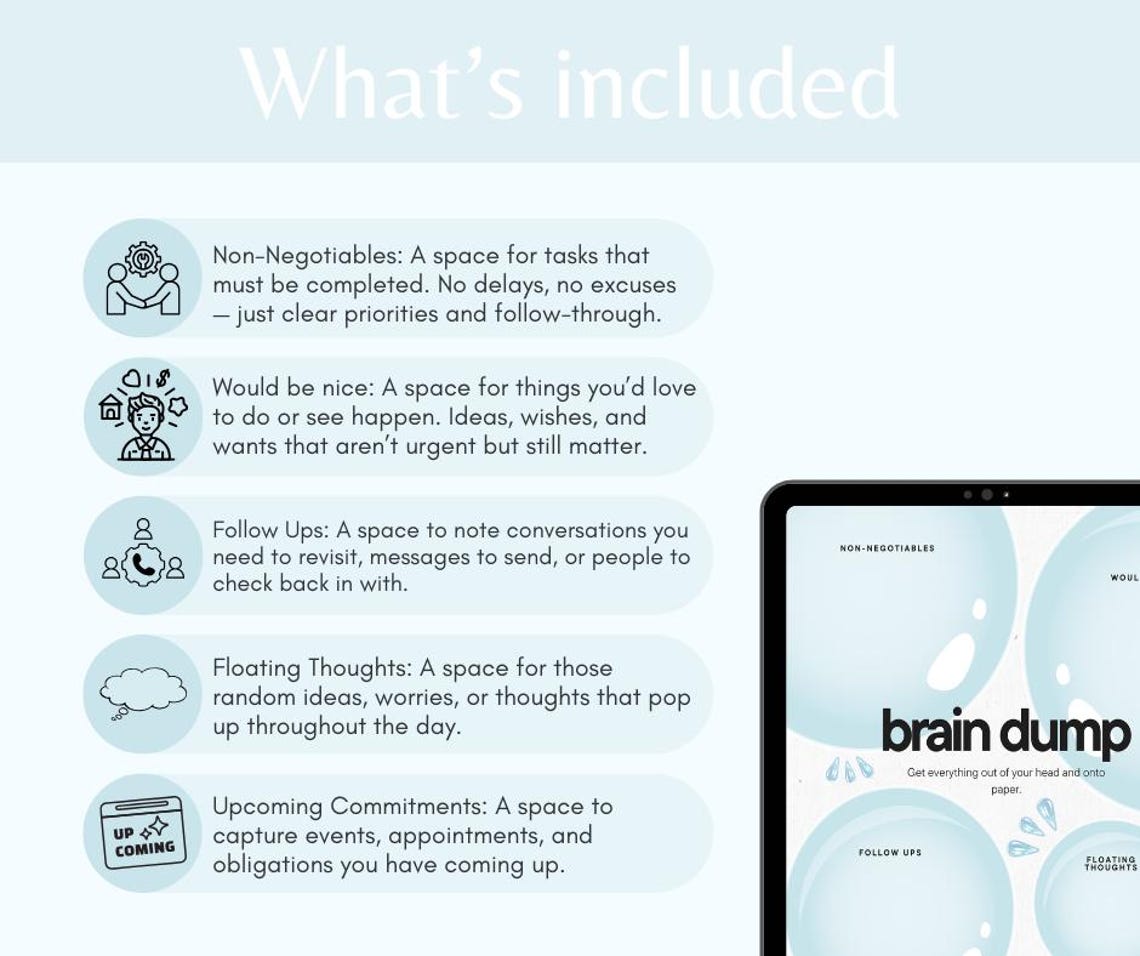 ADHD Brain Dump Planner | Mental Reset Worksheet (PDF Download) - Etsy ...