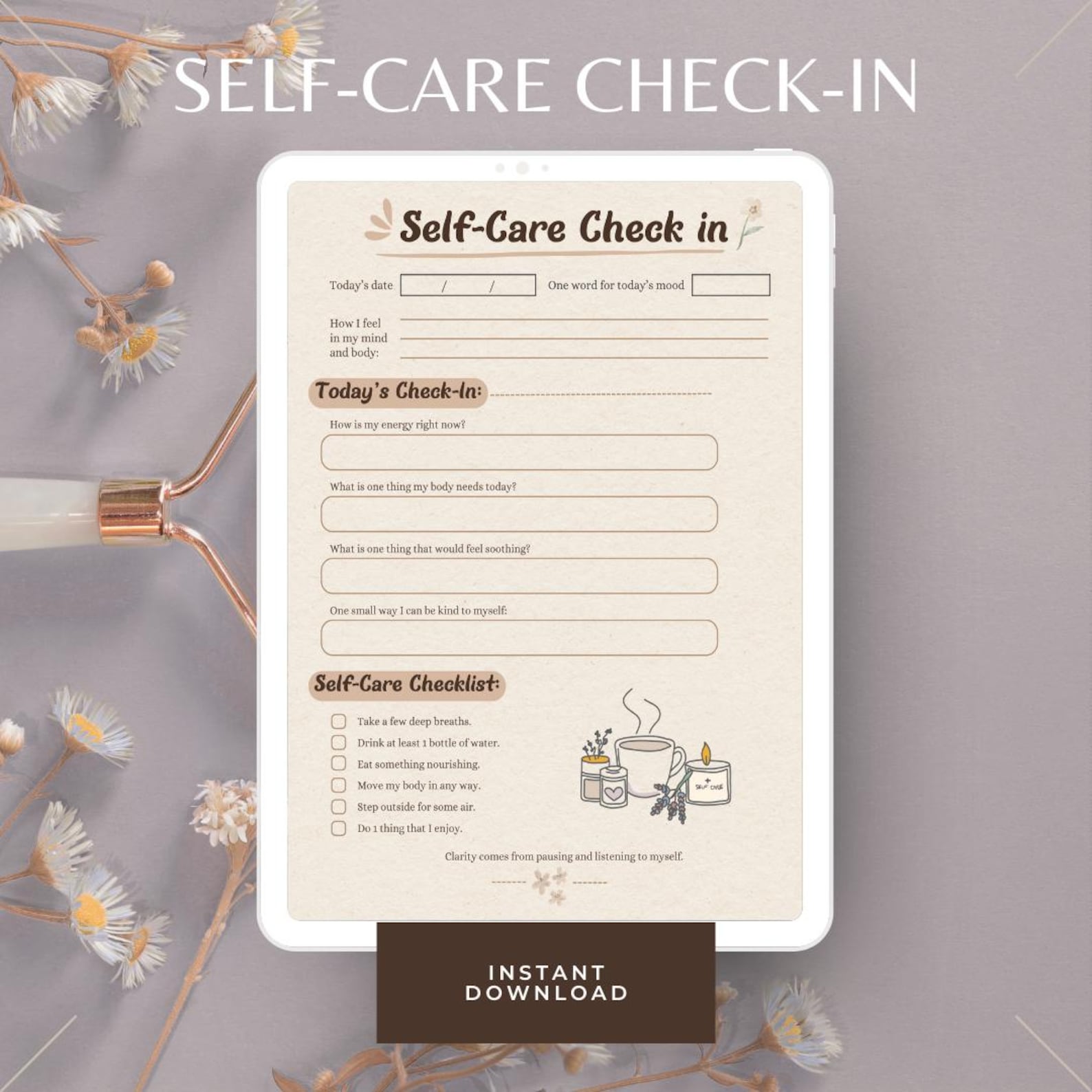 Self Care Planner Printable PDF | Daily Wellness Check in | Mental ...