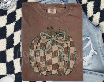 Distressed Brown Checker Pumpkin Bow PNG: Neutral Fall Design (Digital File)