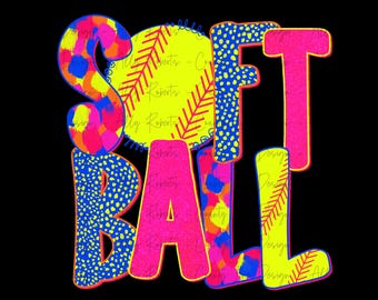 Neon Softball PNG: Preppy Design (Digital Download)