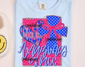 Grace Christian PNG, Preppy Heart and Cross (Digital File)