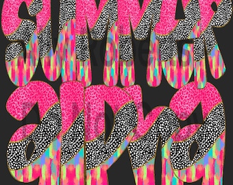 Summer Neon Preppy Alphabet PNGs (Digital Download)