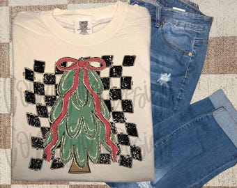 Checker Christmas Tree Bow PNG (Digital File)