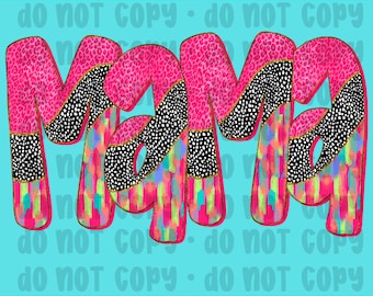 Mama Neon Leopard Print PNG - Preppy Font (Digital Download)