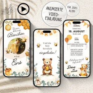 Einladung Biene • Biene Geburtstag Whatsapp Einladungskarte Mädchen • animierte Ecard Geburtstag • digitale Einladungskarte Kindergeburtstag