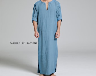 Handmade Linen Kaftan Robe: Men&#39;s Long Sleeve Loungewear