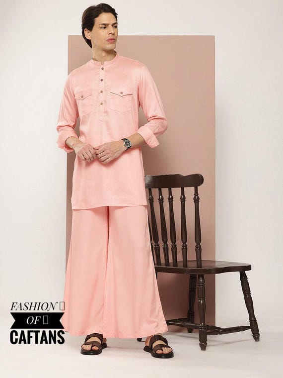 Buy Pink Pathani Kurta Set: Punjabi Wedding Bellbottom Pajama - Main Image