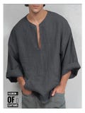Men's Regular Fit Long Sleeve Linen Shirt for Beach and Casual Wear | Men Short Kaftan | Men's Linen Short Kaftan | Gray Color Short Caftan product logo
