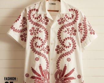 Men&#39;s Rajasthani Printed Cotton Shirt: Boho Plus Size Clothing