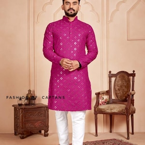 Pink Georgette Kurta Pajama: Chikankari Embroidery, Made-to-Order