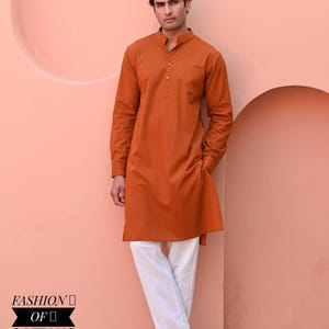 Rust Kurta Pyjama | Rust Color Kurta for Mens | Men Pakistani Kurta Pajama for Men | Handmade Kurta Pajama Set | Indian Wedding Kurta Pyjama