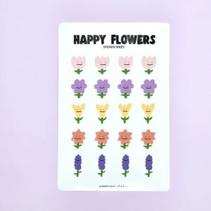 Happy Flowers | Sticker Sheets | Mood Stickers | Journal Stickers | Planner Stickers | Glossy Stickers | Matte Stickers | Cute Sticker |