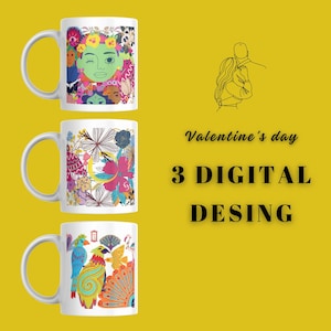 Valentine mug wrap bundle, couple mug template, valentine cup wrap PNG, 11oz 15oz 12oz  mug gifts,valentine&#39;s day mug colorful cup 3 PNG
