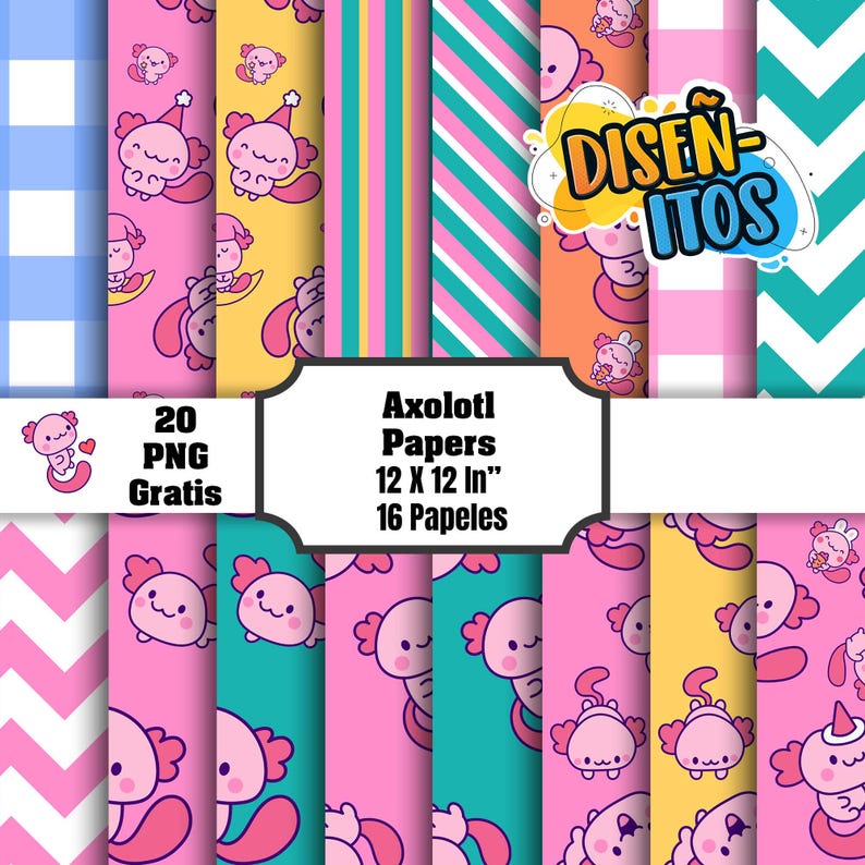 Axolotl Digital Papers - Etsy