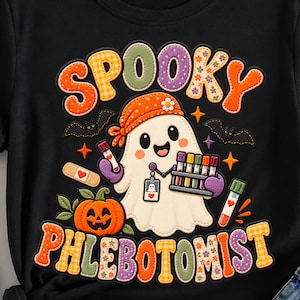 Halloween Phlebotomist PNG, Spooky Phlebotomist Ghost PNG, Phlebotomy Halloween Design, Faux Applique Patchwork PNG