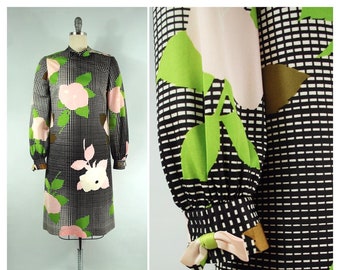 40 Bust / late 1960s Shift Dress Geometric Floral Bold Floral Flower Power Samuel Grossman Dressy Casual Funky Party