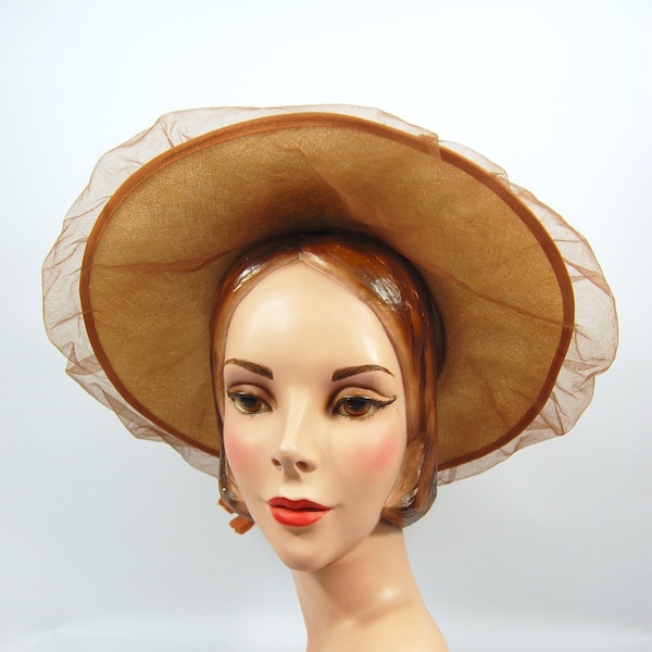 1940s Wide Brimmed Straw Picture Hat / Norman Durand Original New York Creation Natural Straw 1940s 1940s Wide Brim