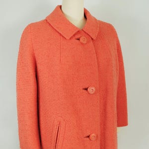 Overcoat Vintage 1960s Melon Color Boucle Straight Fitting All Season Coat with 3/4 length sleeves by Forstmann