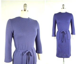Late 1950s Purple Knit Sheath Dress / 27 - 30 Elastic Waist / Hip Pockets Early 1960s Wiggle Dress Elinor Porter