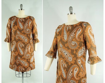 Late 1960s Paisley Shift Dress /