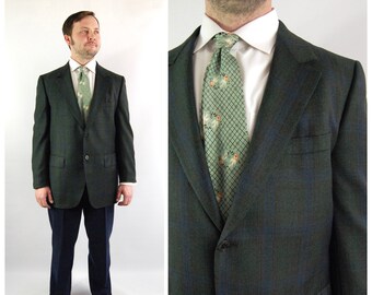 1950s 1960s Mens Green Sport Coat / 41 42 / Narrow Lapels Straight Fitting Sharkskin Money Green Dinner Jacket Blazer Spring Summer