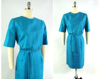 DEADSTOCK 1950s 1960s Turquoise Silk Cocktail Dress / 30 Waist / Leslie Fay NWT Cocktail Late 1950s Early 1960s Jewel Tone old New Stock