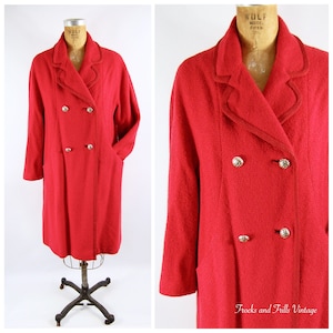 1960s Red Wool Coat / 36 - 38 Bust Petite / Double breasted Petite by Bromleigh Textured Knit Knee length Mid 60s