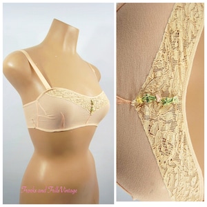 1920s 1930s Pink Crepe Bra Silk Ribbon Straps Lace Trim Sheer Crepe Bra Boudoir Trousseau Late 1920s Lingerie