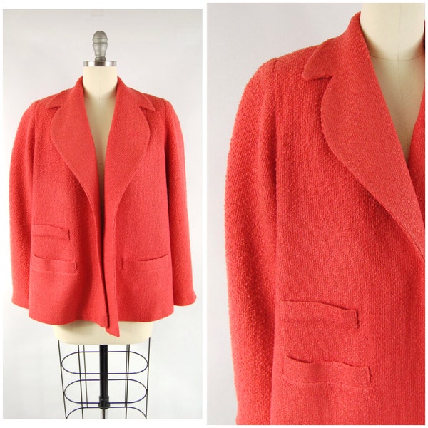 1950s Short Jacket / Medium - Large / Topper Coat Watermelon Orange pink Nubby Wool Short 50s Swing Coat 50s Pink Jacket Clutch