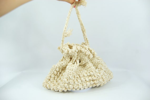 1950s Knit Purse and Hat Set Ivory and gold - Mat… - image 7