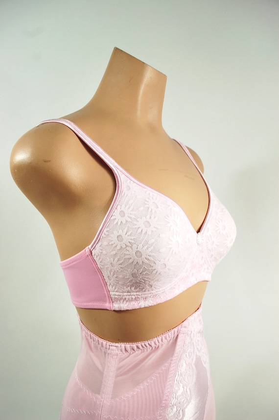 Warners 36B Pink Daisy Bra / Retro Style 1960s st… - image 3