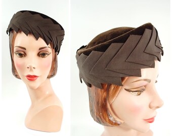 Women\'s 50s antique Royce exclusive pillbox‎ brown velvet hat Women main image 2
