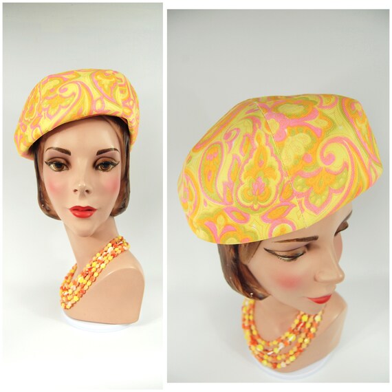 60s Paisley Beret Hat / Voguemont Chicago New York