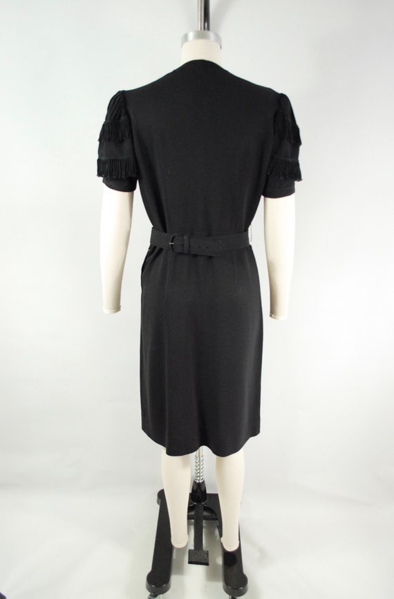 Early 1940s Fringe Dress WWII era Black Rayon 194… - image 5