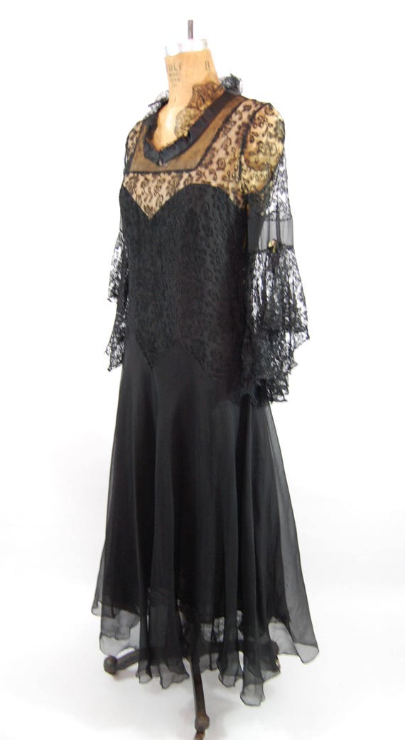 20s 30s Black Lace Flapper Dress - Gothic / 37 Bu… - image 8