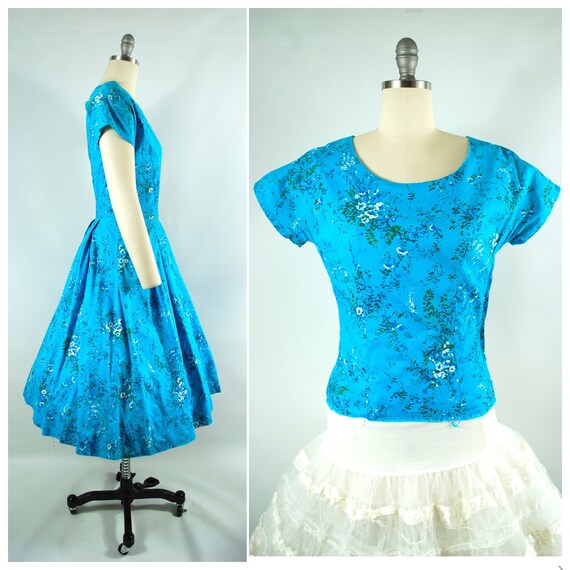 26 Waist / 1950s Skirt and Blouse Set / Turquoise… - image 3