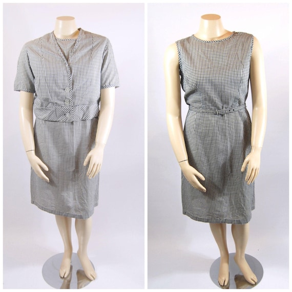 50s Gingham Dress and Jacket // 34 Waist // Gingha