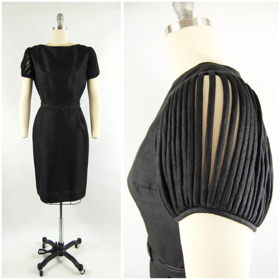 1950s Black Silk Wiggle Dress / 27 - 28 Waist / U… - image 1